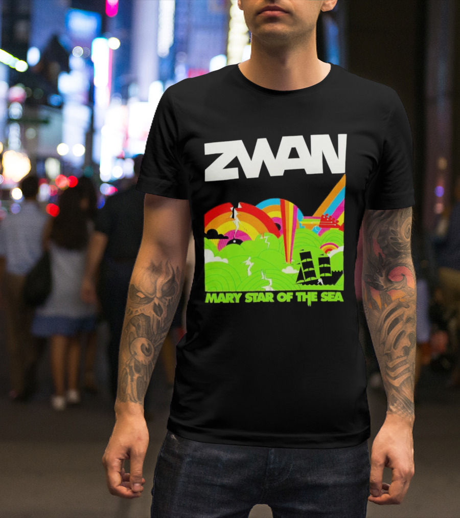 Zwan Mary Star Of The Sea Rainbow Waves Sailboat T-Shirt