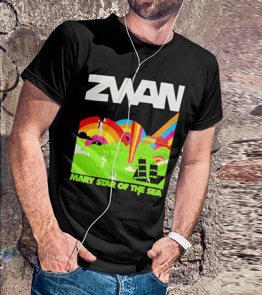 Zwan Mary Star Of The Sea Rainbow Waves Sailboat T-Shirt