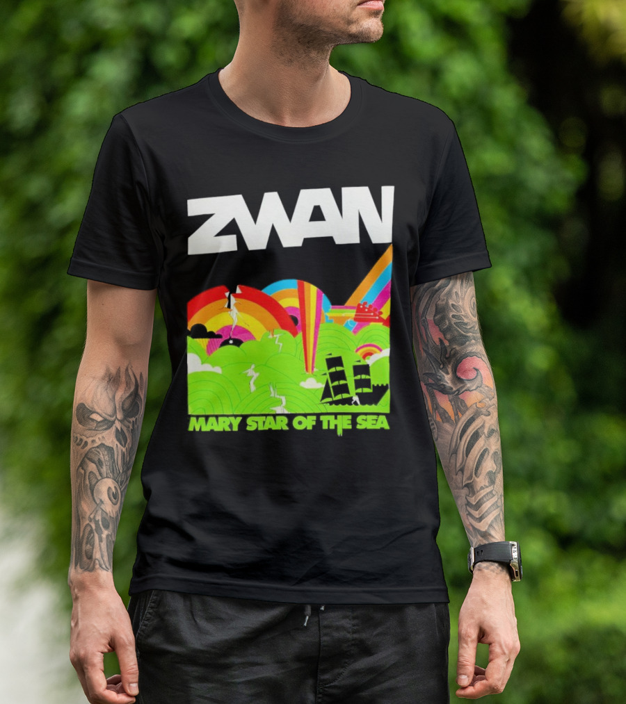 Zwan Mary Star Of The Sea Rainbow Waves Sailboat T-Shirt
