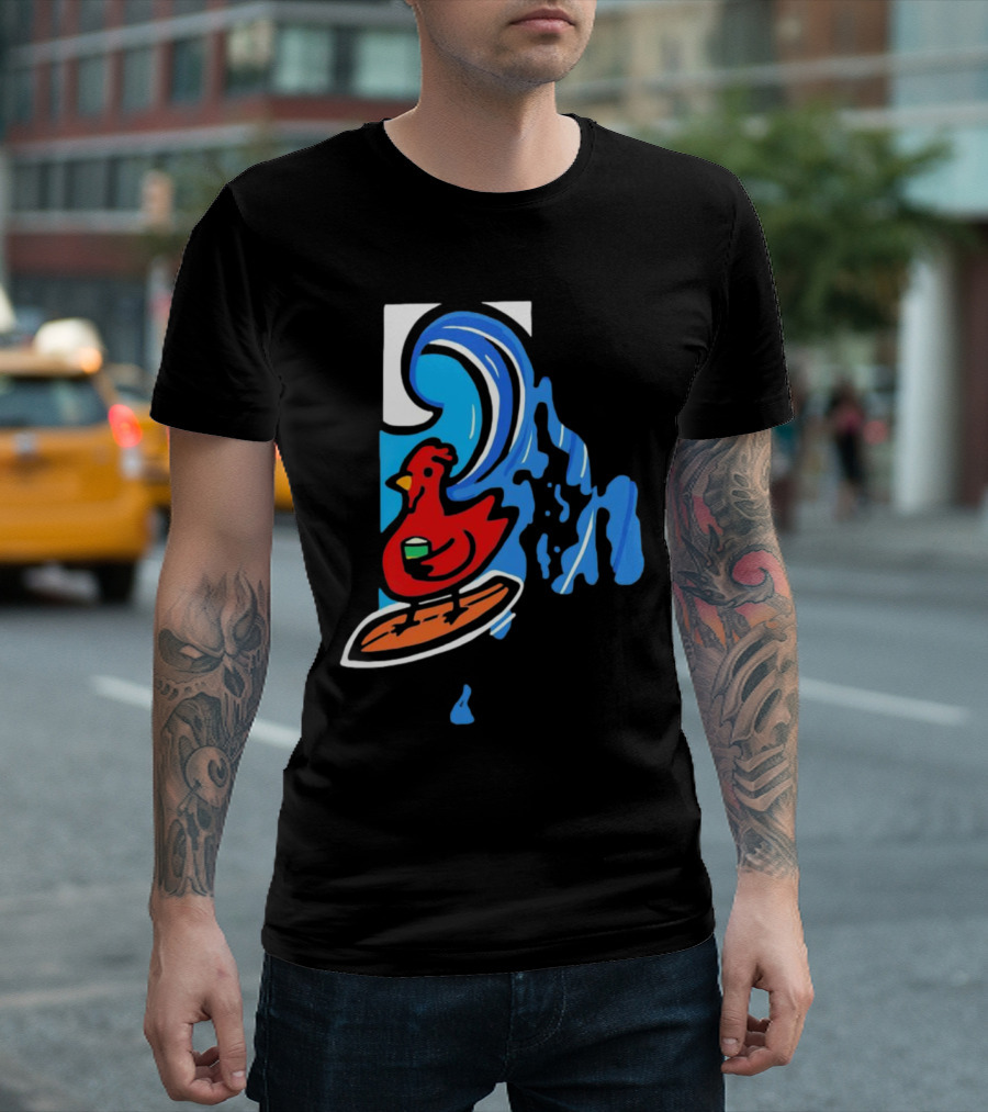 Rhode Island Surfing Chicken With Wave T-Shirt