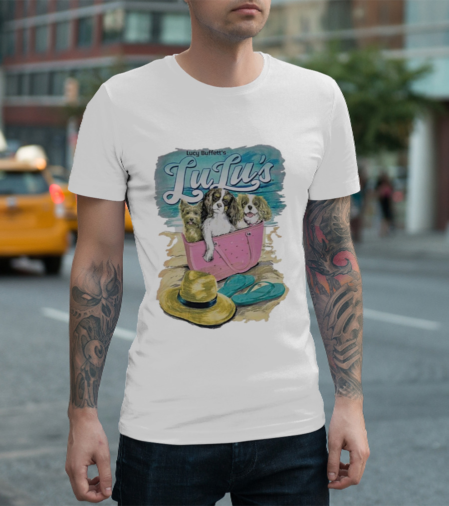 Lucy Buffett’s LuLu’s Beach Dogs In Pink Bag With Hat And Flip-Flops T-Shirt