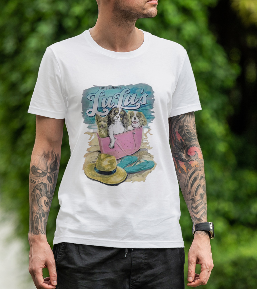 Lucy Buffett’s LuLu’s Beach Dogs In Pink Bag With Hat And Flip-Flops T-Shirt