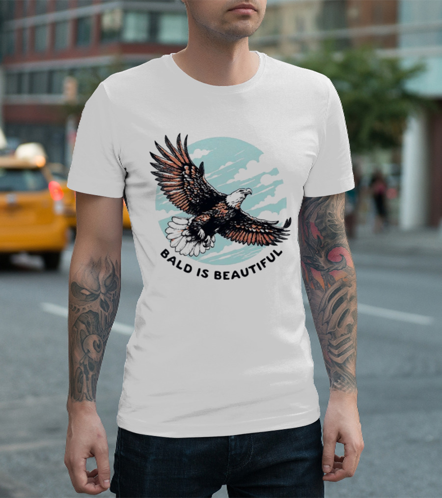 Bald Is Beautiful Soaring Eagle with Clouds and Sky T-Shirt