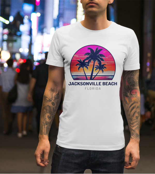 Jacksonville Beach Florida Palm Tree Sunset Circle T-Shirt
