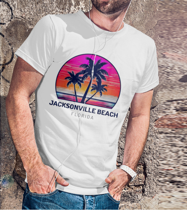 Jacksonville Beach Florida Palm Tree Sunset Circle T-Shirt