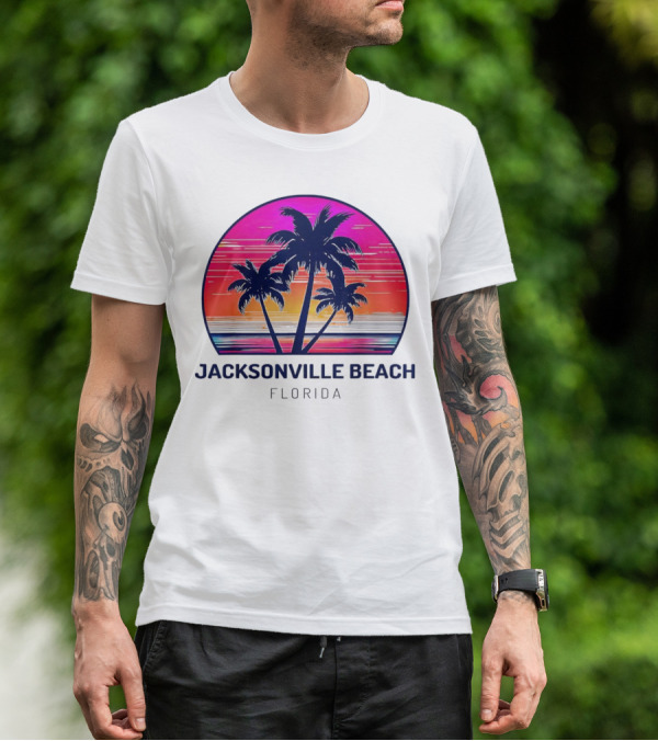 Jacksonville Beach Florida Palm Tree Sunset Circle T-Shirt
