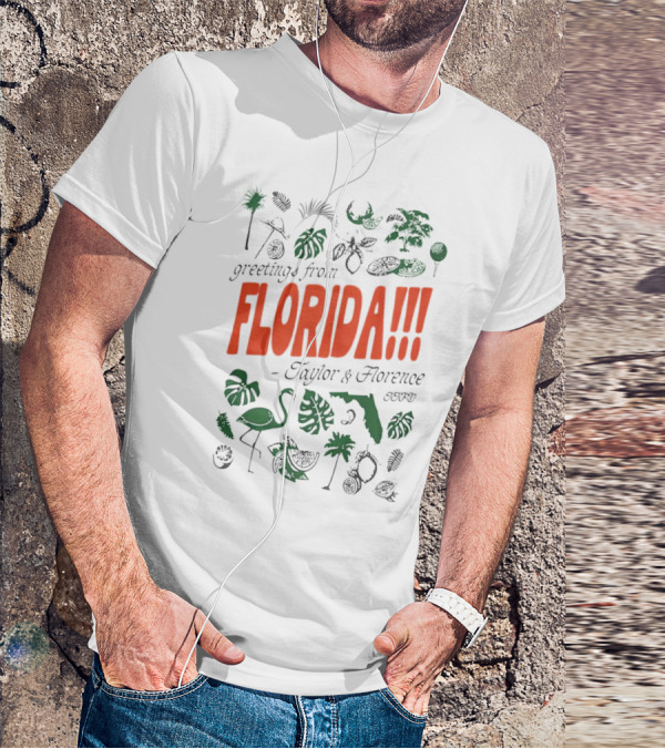 Greetings From Florida Taylor And Florence TTPD Flamingo Palm Map Iconic Tropical T-Shirt
