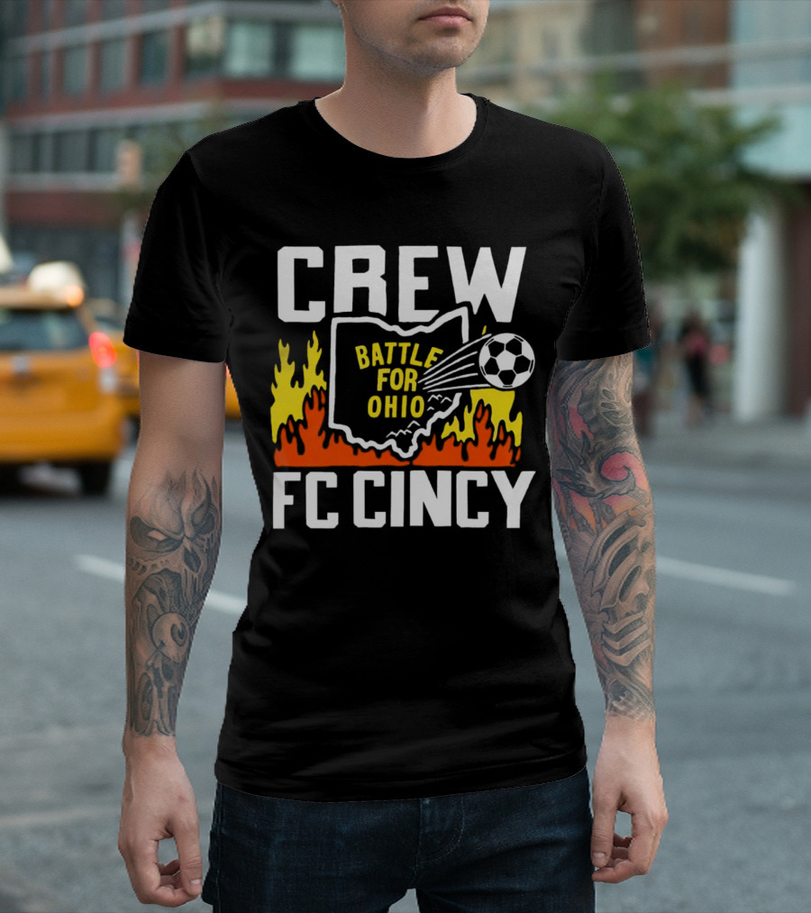 CREW Battle for Ohio FC Cincy Soccer Rivalry Flame Soccer Ball T-Shirt
