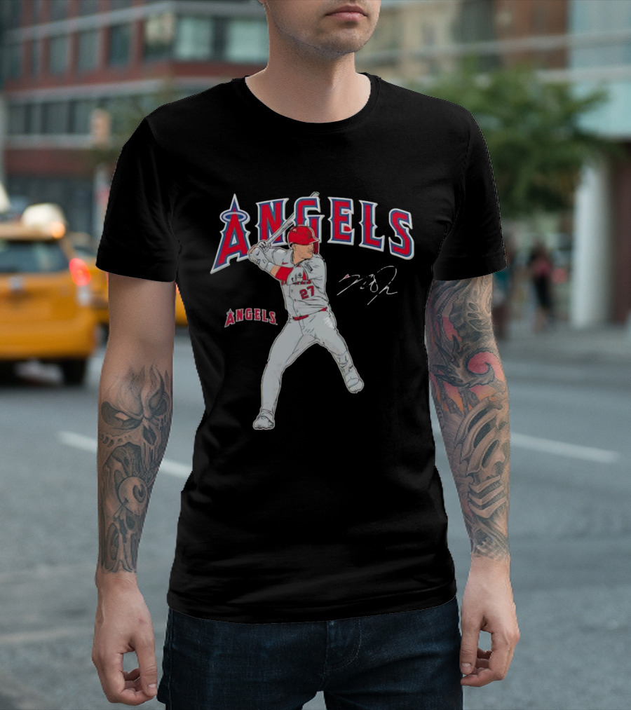 Mike Trout 27 Los Angeles Angels Swing Signature T-Shirt