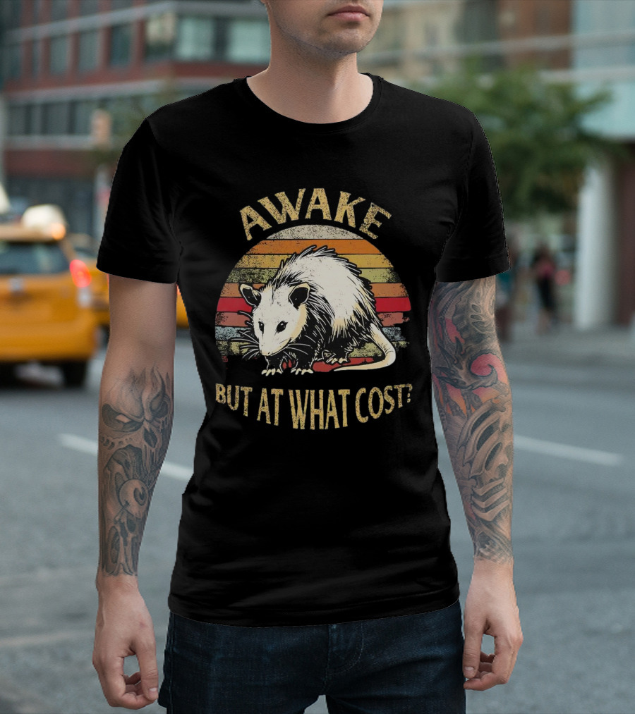 Awake But At What Cost Vintage Opossum Retro Stripes T-Shirt