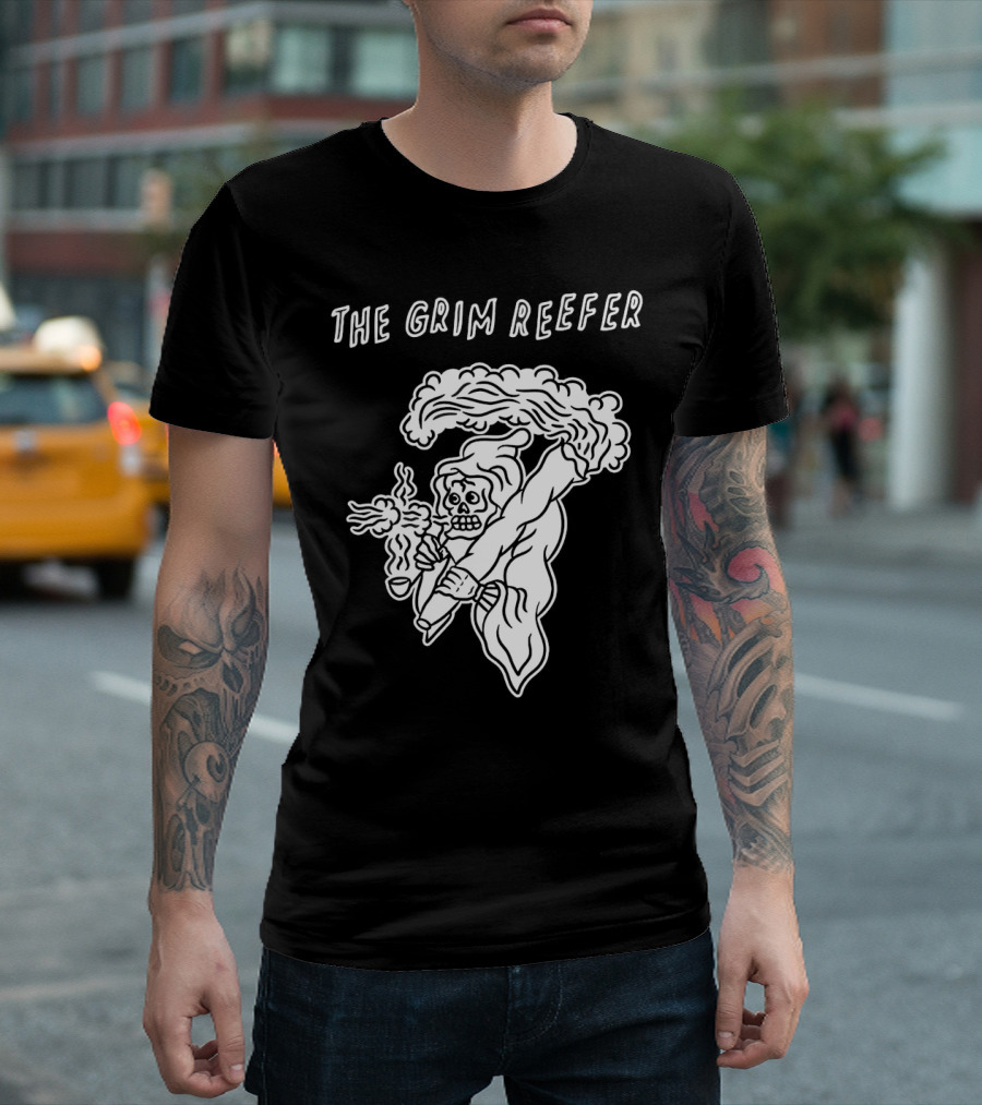 The Grim Reefer Skeleton Smoking Weed T-Shirt