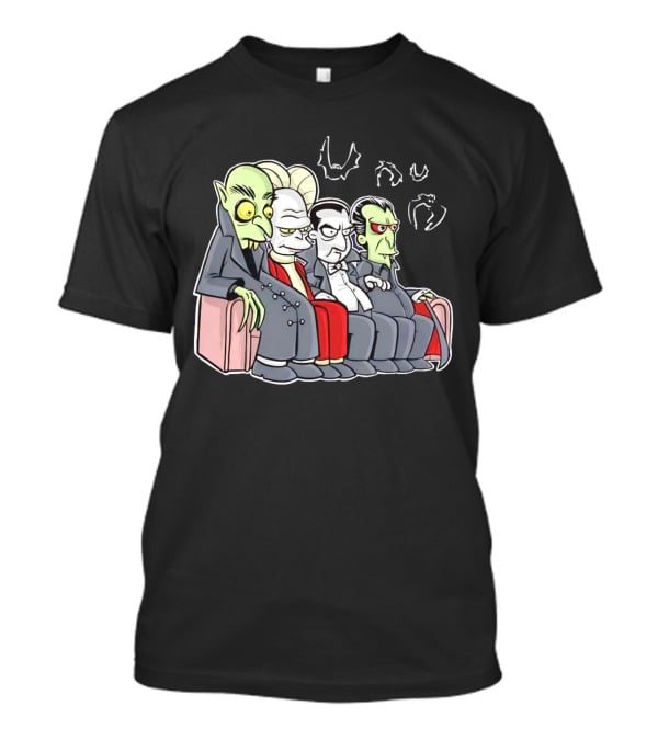 Various Versions Of Draculas Seated On A Couch With Bat Symbols T-Shirt
