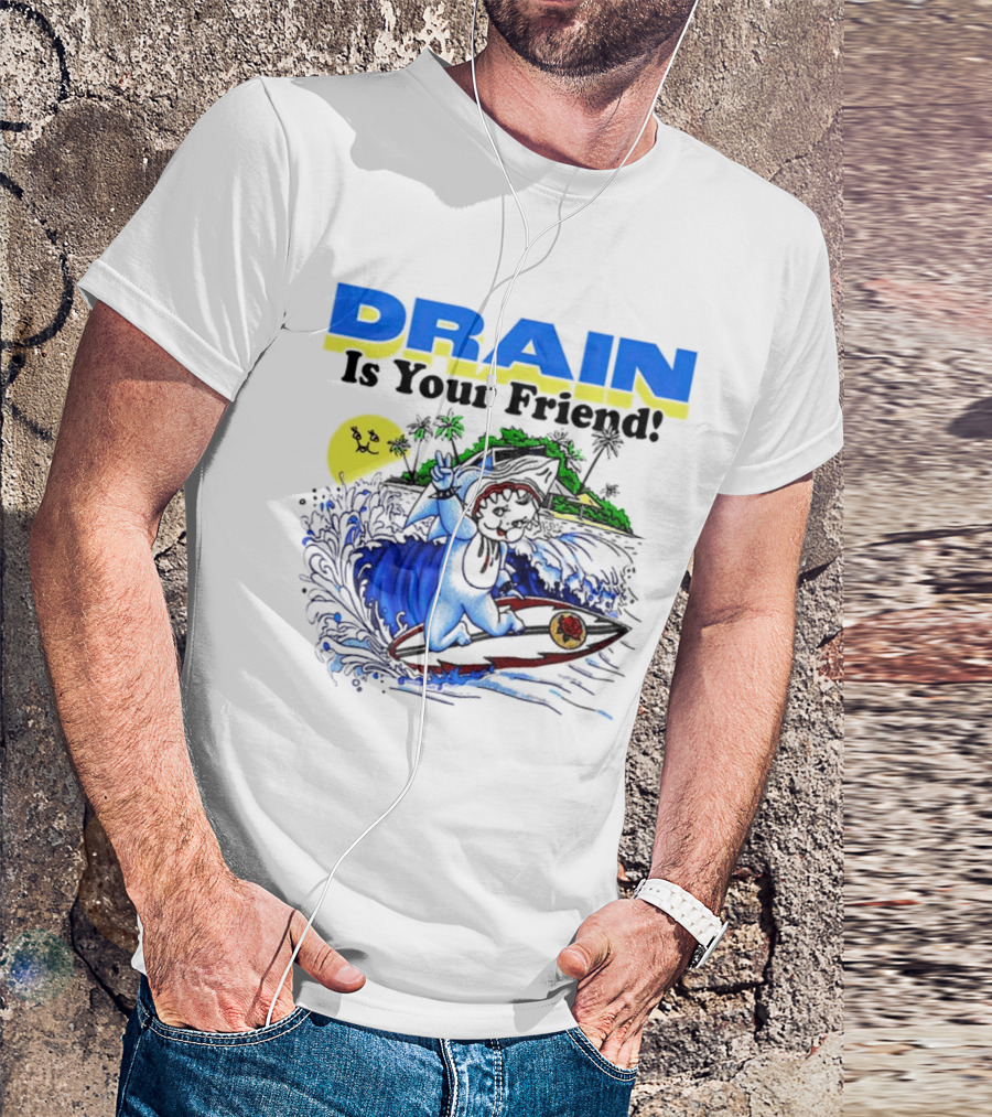 Drain Is Your Friend Surfing Dog Island Moon Scene T-Shirt