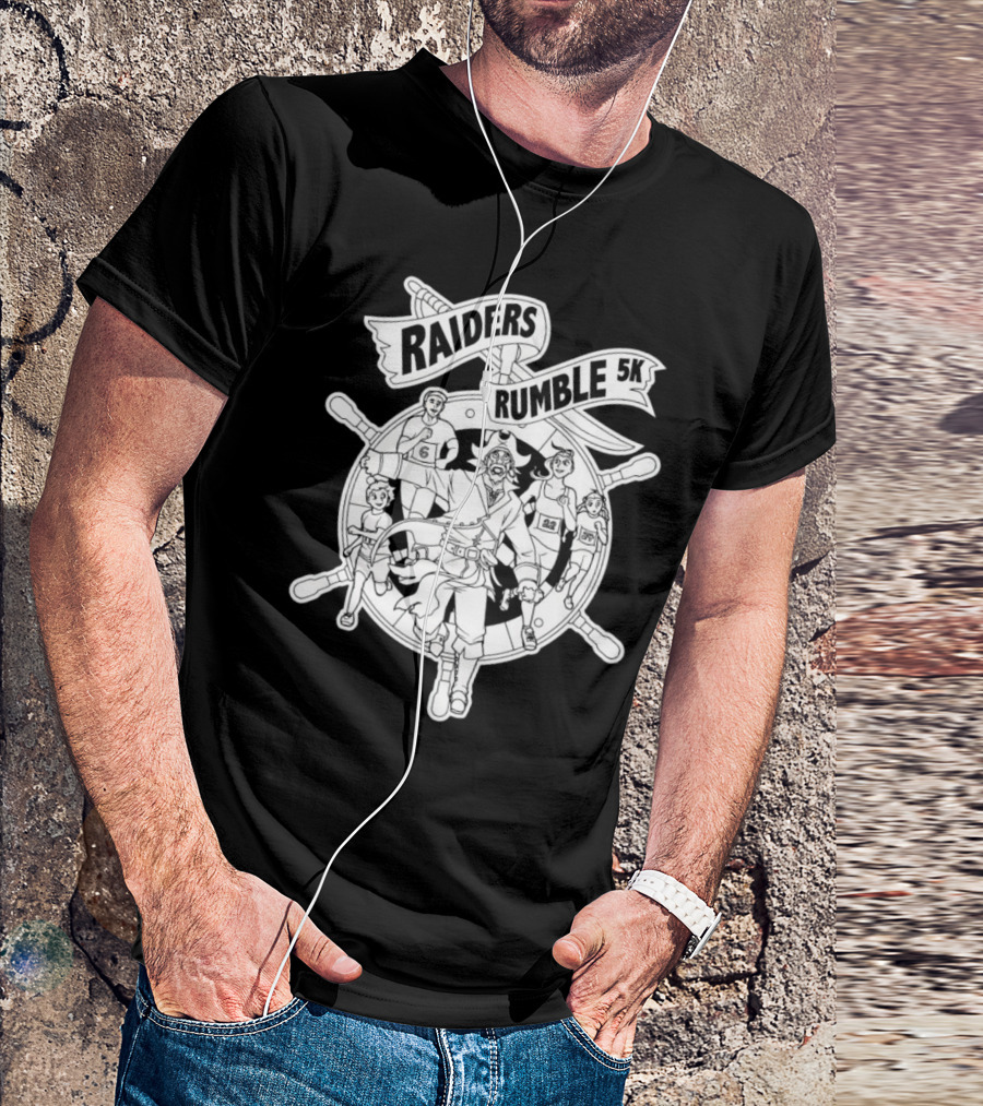 Raiders Rumble 5k Pirate Race Event Wheel Flag Running Contest T-Shirt