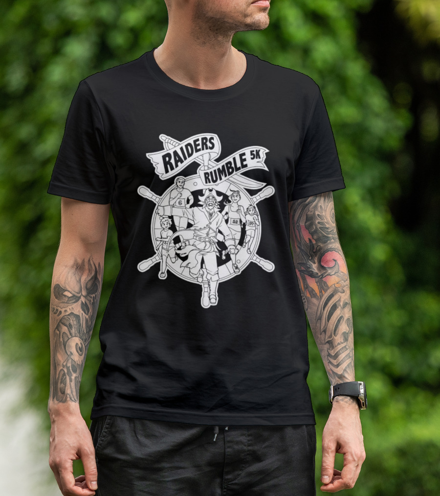 Raiders Rumble 5k Pirate Race Event Wheel Flag Running Contest T-Shirt