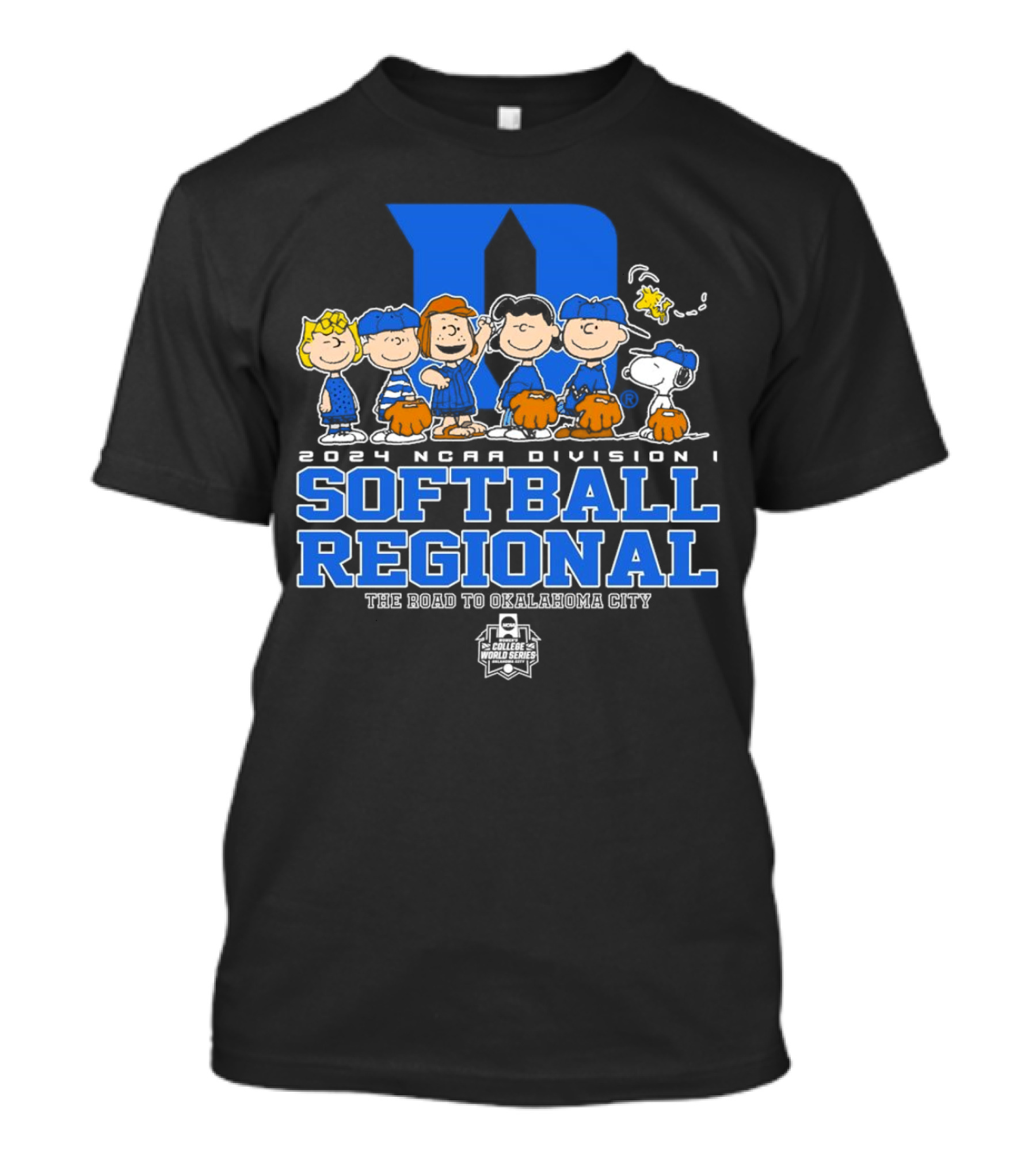Peanuts Characters 2024 NCAA Division I Softball Regional The Road To Oklahoma City Duke T-Shirt