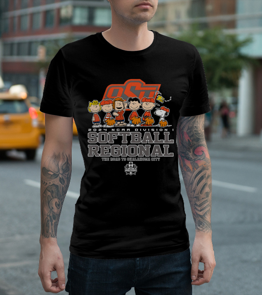Peanuts Characters 2024 NCAA Division I Softball Regional Road To Oklahoma City Oklahoma State University T-Shirt