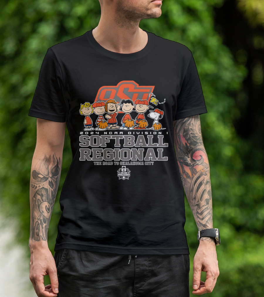 Peanuts Characters 2024 NCAA Division I Softball Regional Road To Oklahoma City Oklahoma State University T-Shirt