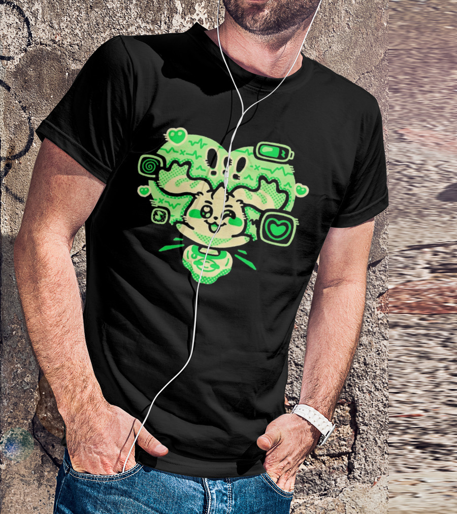 Terriermon Digimon Iconic Green Heartbeat Motif With Digital Symbols T-Shirt