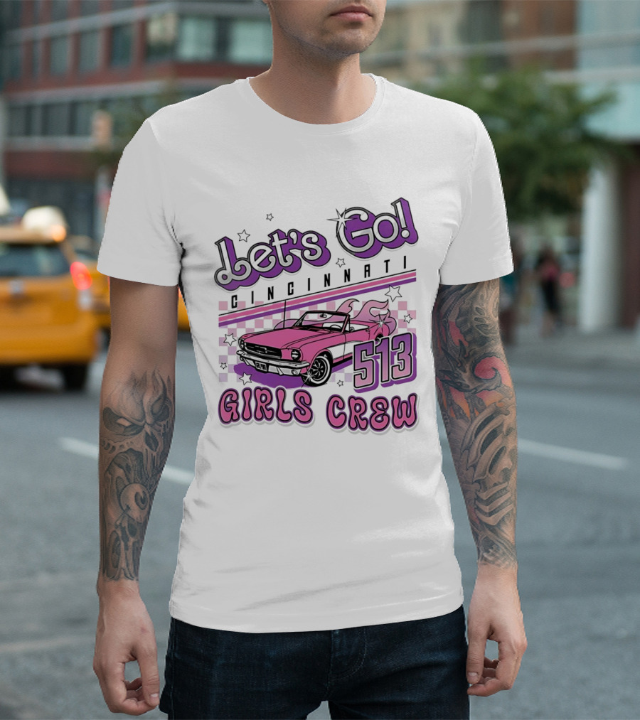 Let's Go Cincinnati Girls Crew 513 Pink Car T-Shirt