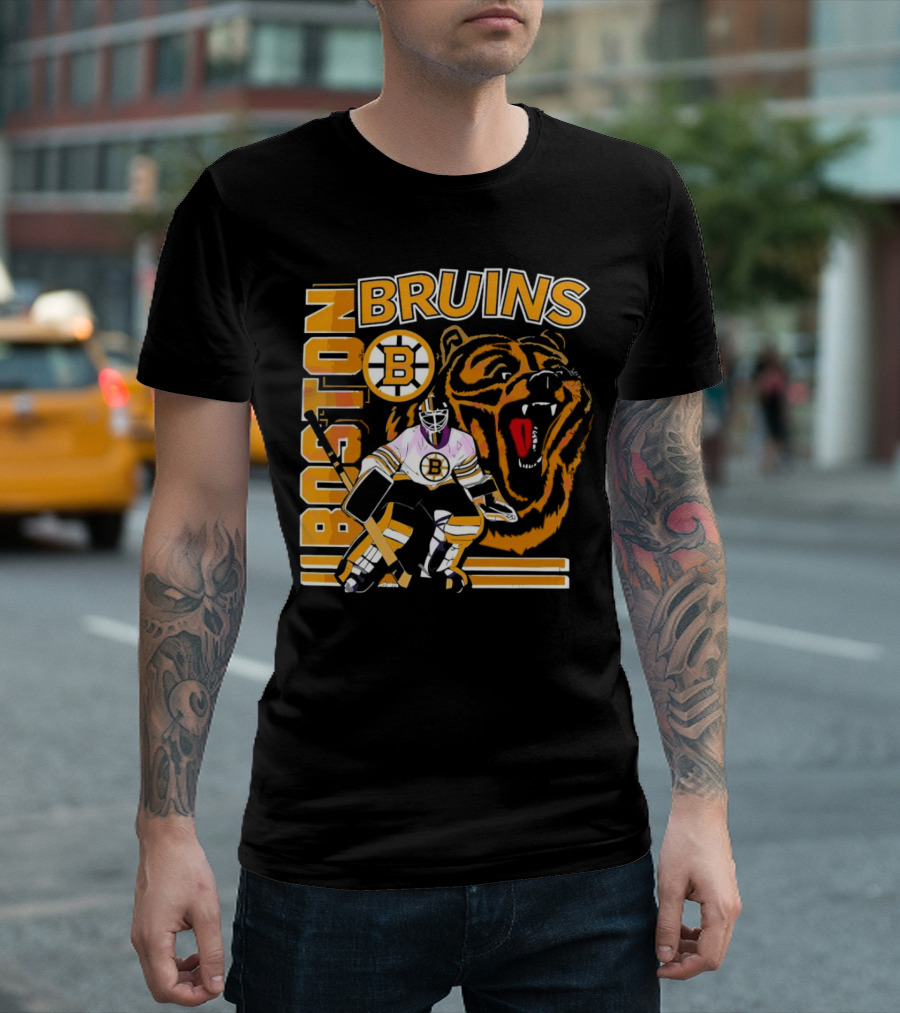 Boston Bruins Hockey Goalie With Bear And Iconic T-Shirt