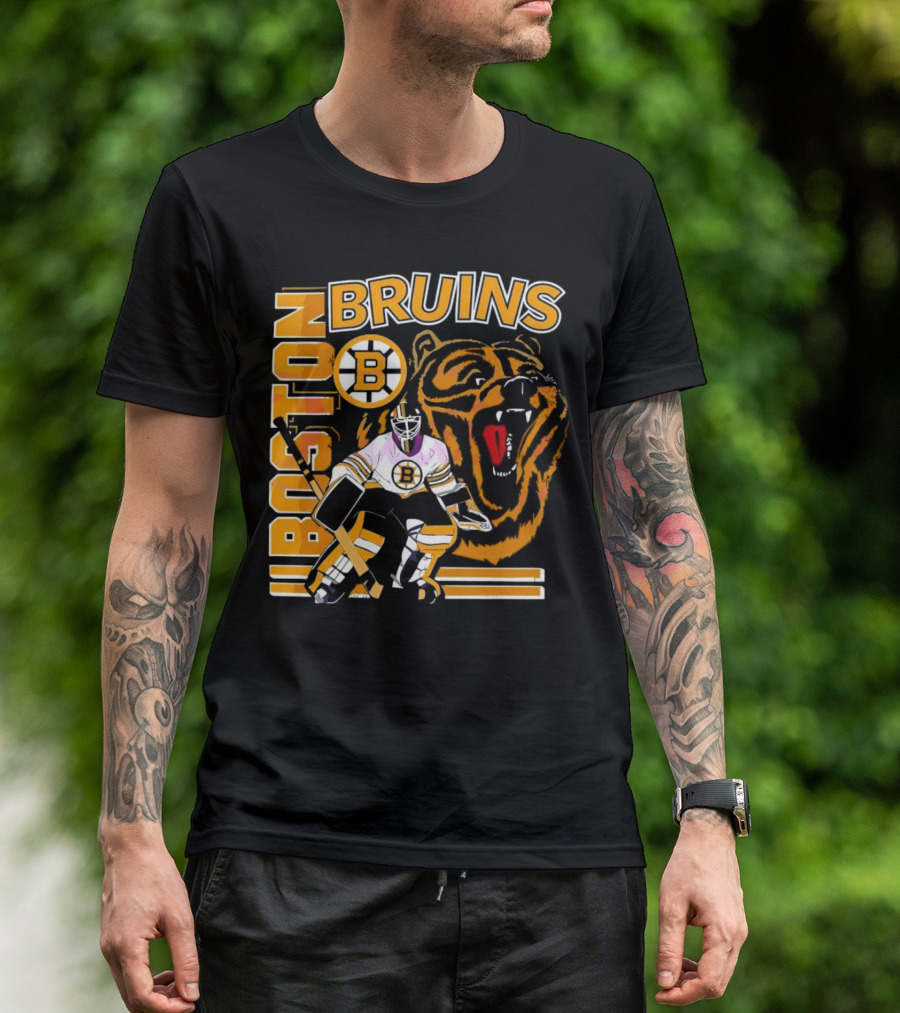 Boston Bruins Hockey Goalie With Bear And Iconic T-Shirt