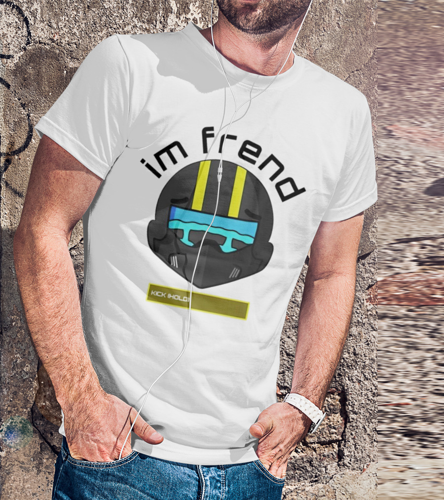 Im Frend Kick Hold Black Helmet Yellow Stripes Blue Visor T-Shirt