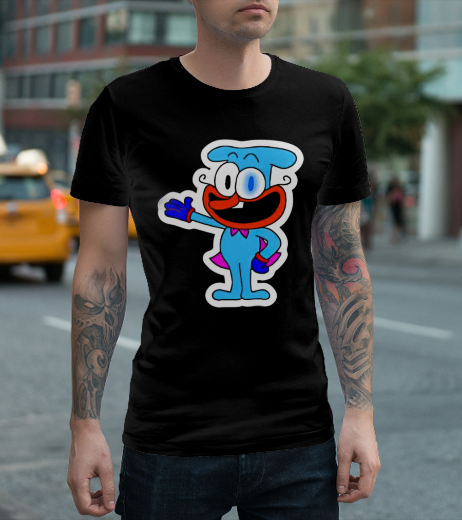 The Doise Cartoon Character With Blue Outfit And Red Accent Detailing T-Shirt