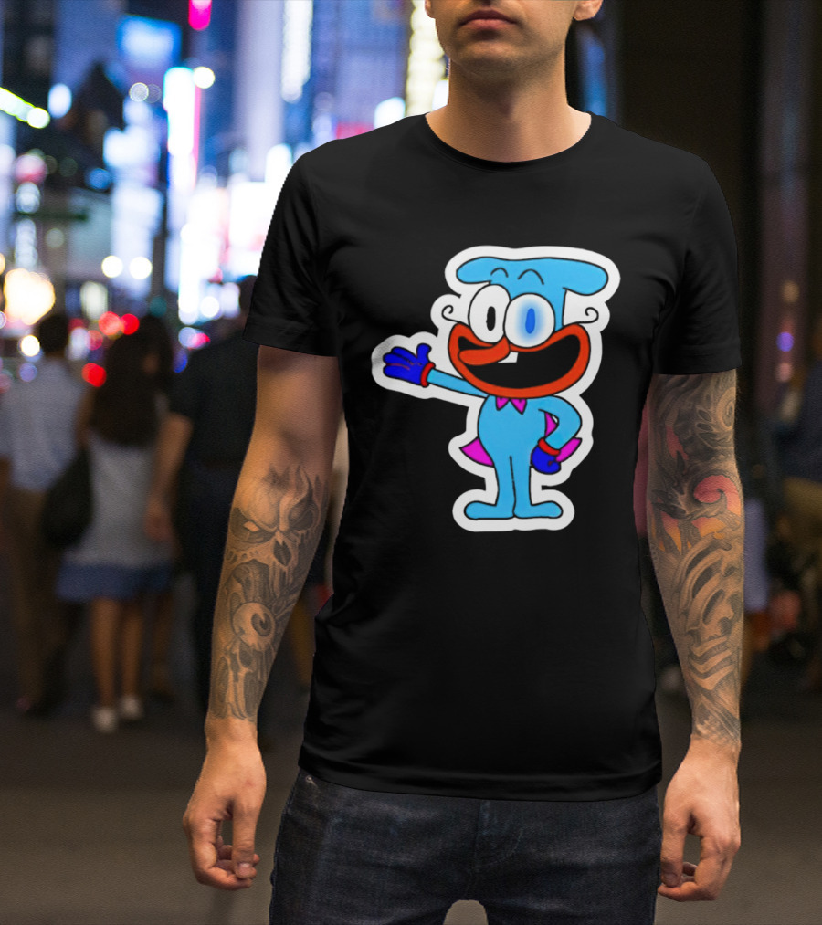 The Doise Cartoon Character With Blue Outfit And Red Accent Detailing T-Shirt