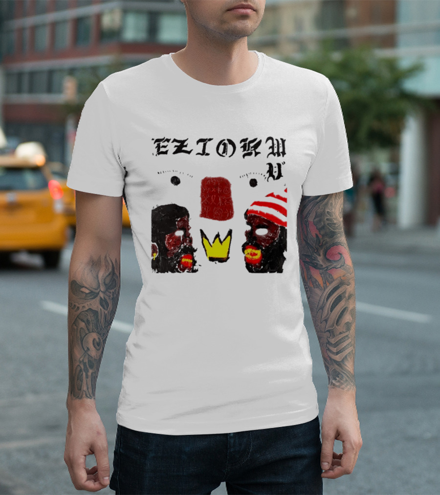 Eziokwu Mixtape Album Crowned Faces with Red Beanie and Glowing Accents T-Shirt