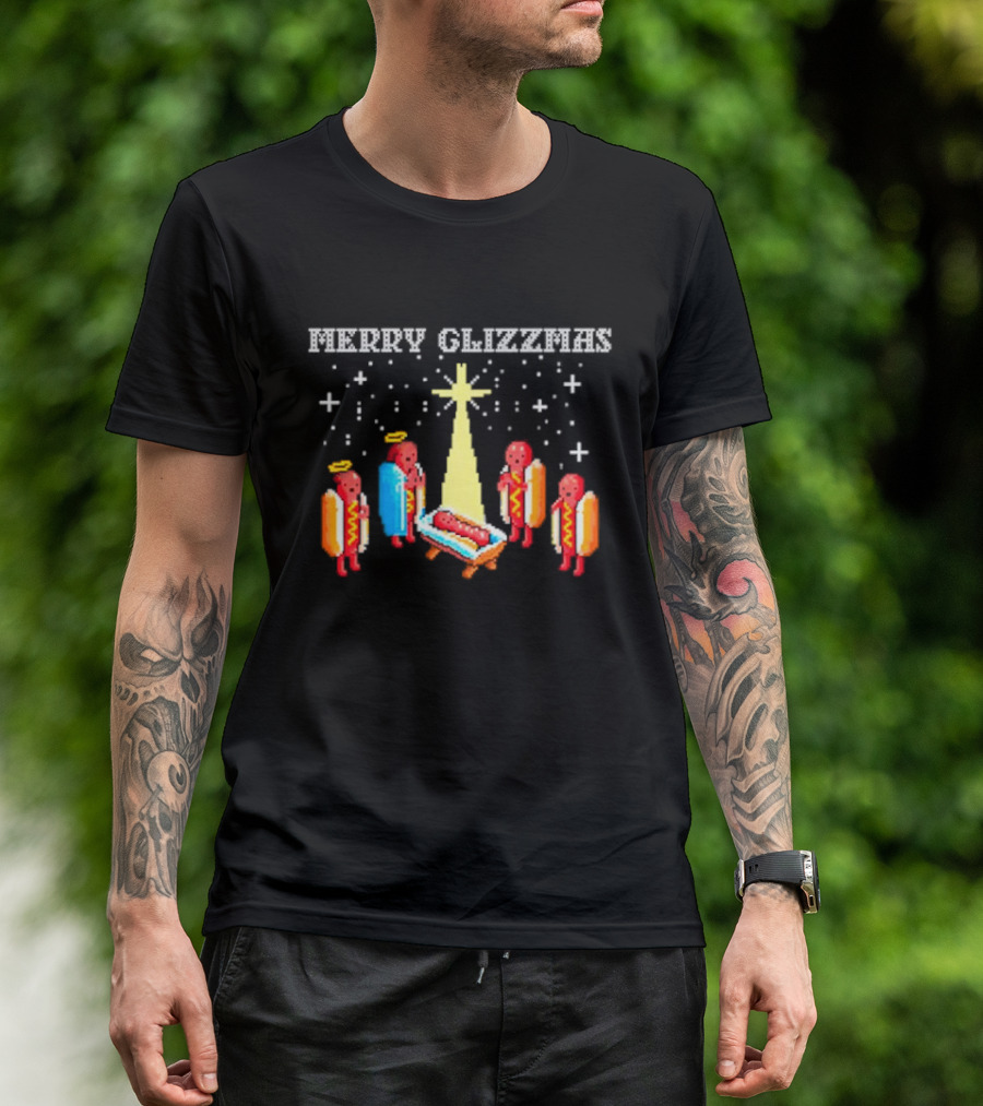 Merry Glizzmas Hot Dog Nativity Scene With Angels T-Shirt