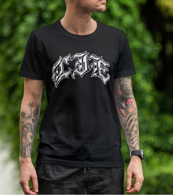 LIE Latinos Run Hardcore Gothic Styled Text T-Shirt