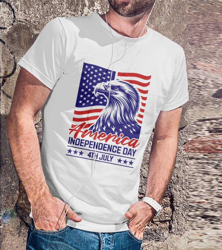 America Independence Day 4th July Eagle Flag Stars T-Shirt