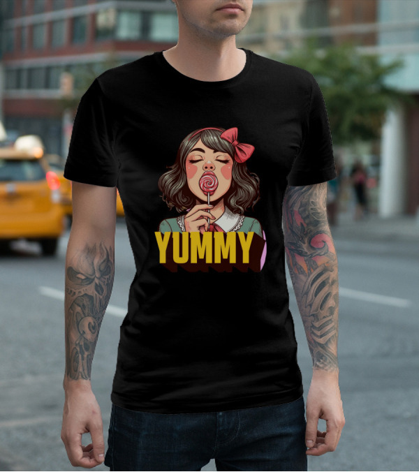 Yummy Girl With Lollipop Pop T-Shirt