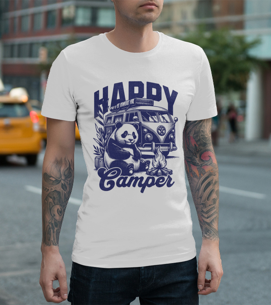 Happy Camper Panda by Van and Campfire Vintage T-Shirt