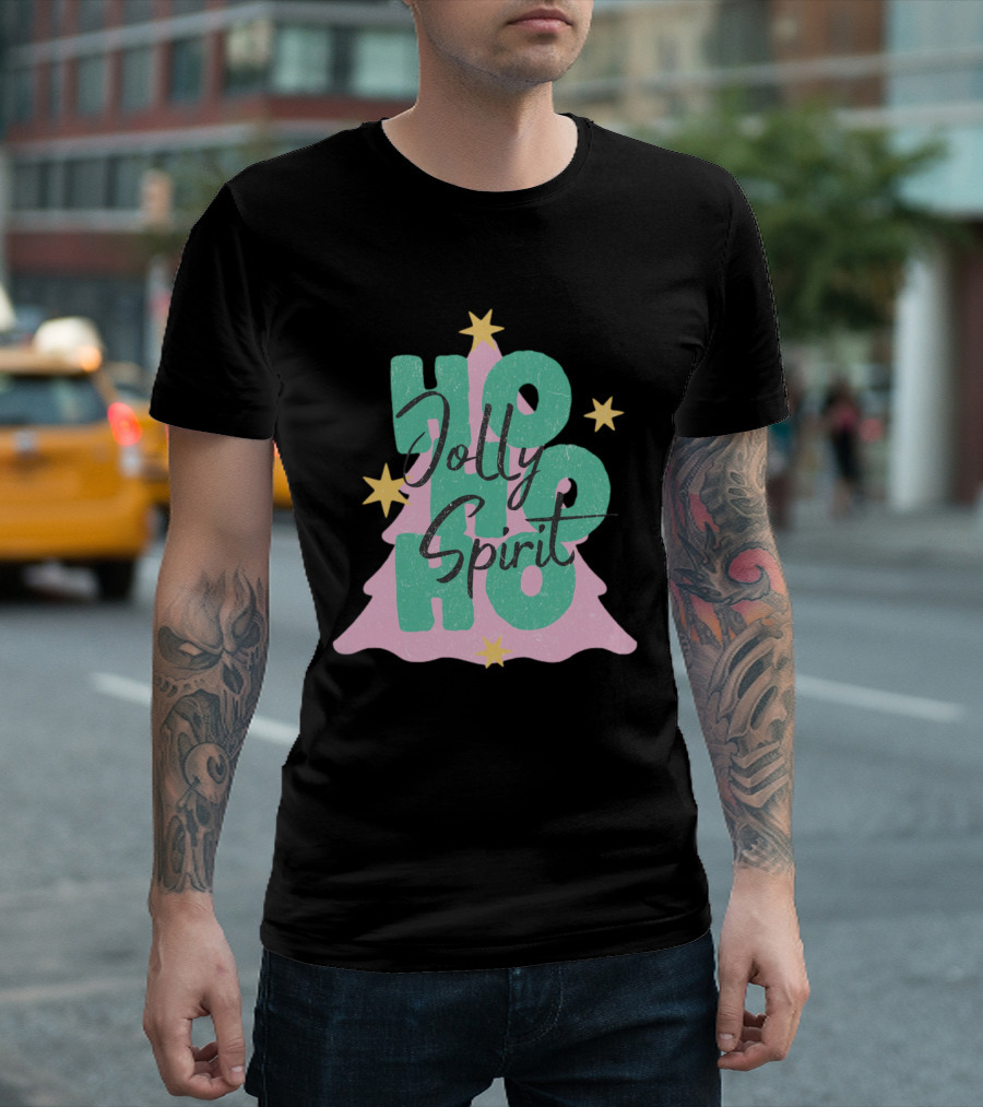HO HO HO Jolly Spirit Christmas Tree Stars T-Shirt