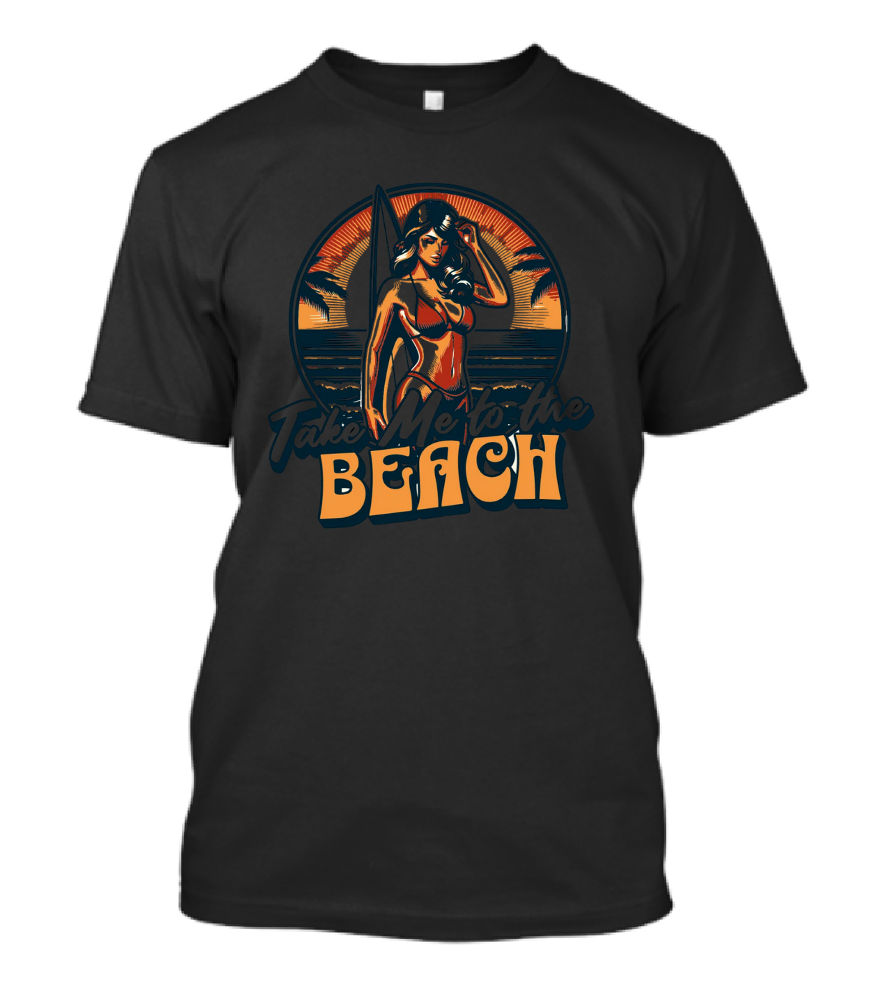 Take Me To The Beach Surfing Sunset With Tropical Vibes And Palm Trees T-Shirt