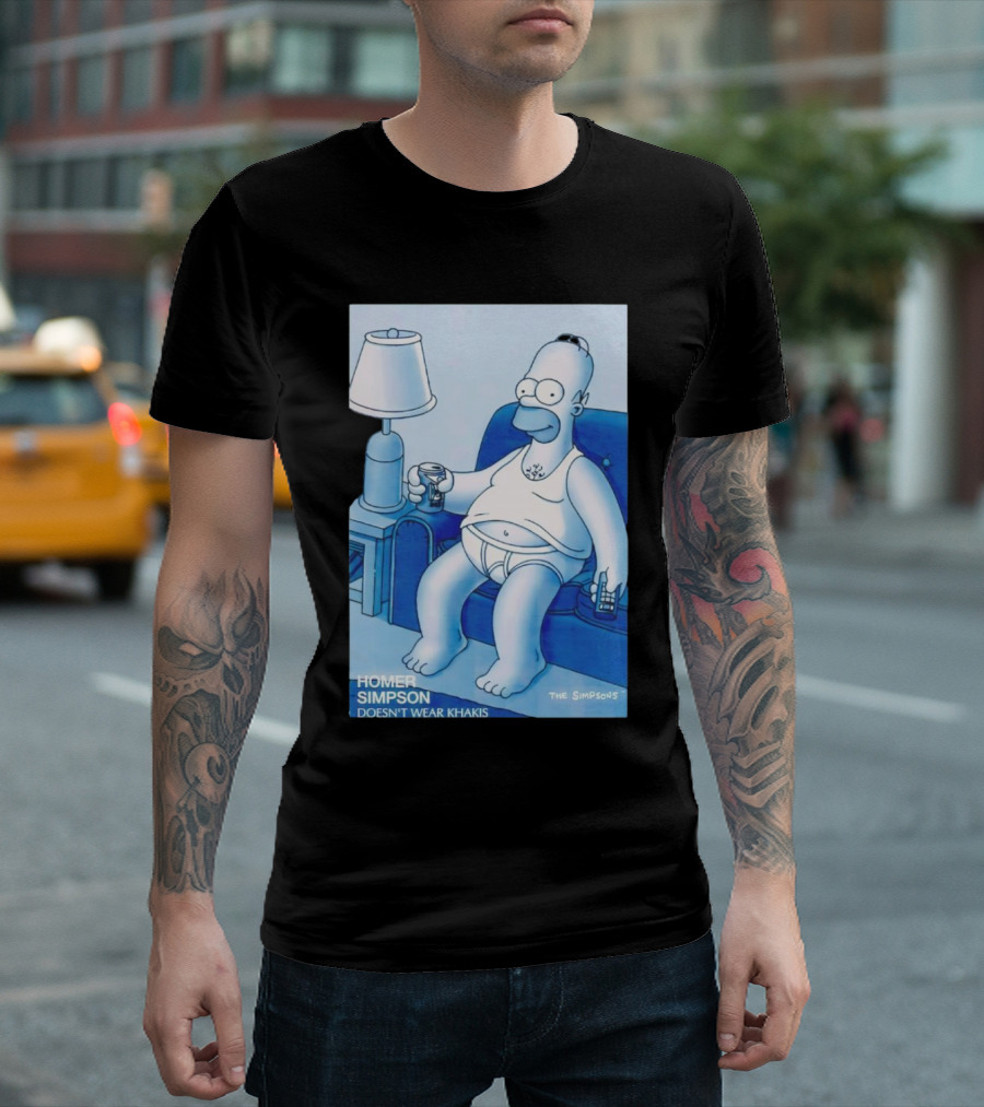 Homer Simpson Relaxing at Home with Drink and Remote Control T-Shirt