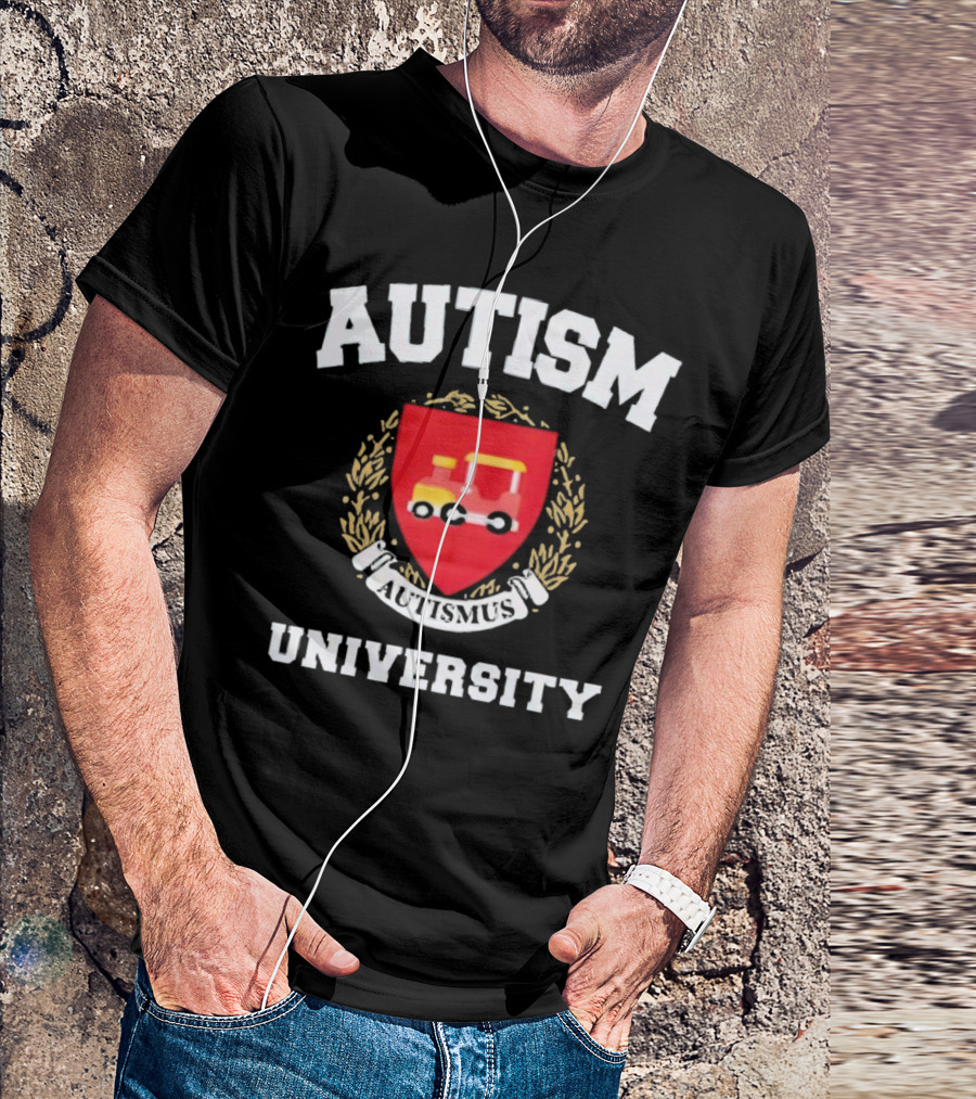 Autismus University Autism Joke Shield With Toy Car Crest T-Shirt