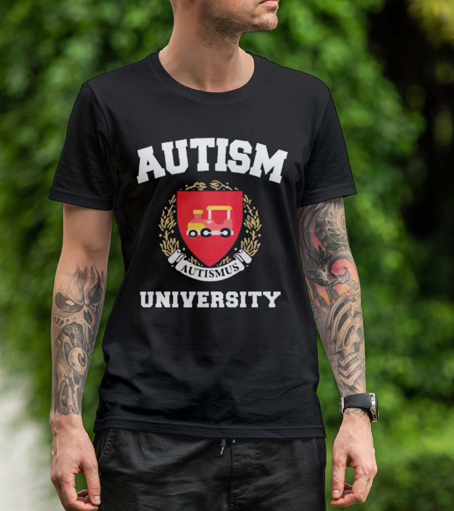 Autismus University Autism Joke Shield With Toy Car Crest T-Shirt