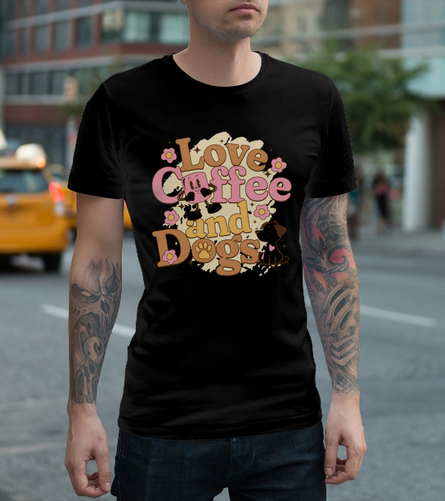 Love Coffee and Dogs Cute Floral Cartoon T-Shirt