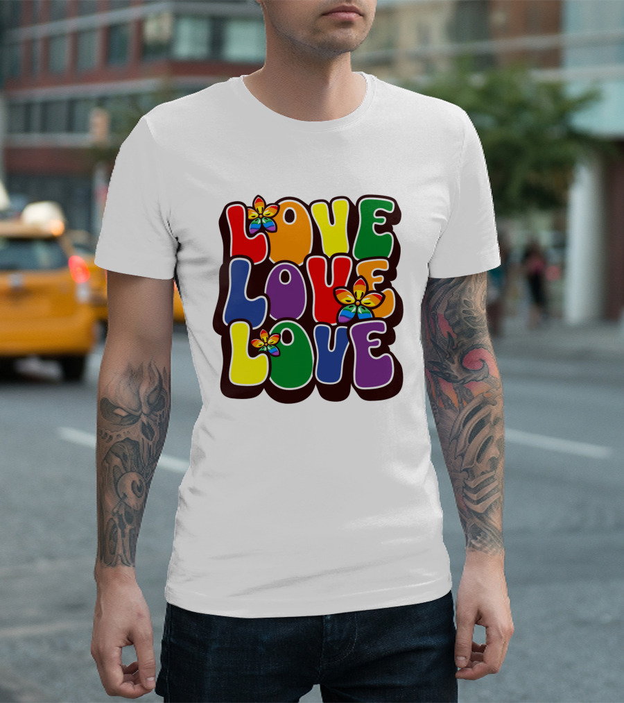 LOVE LOVE LOVE Rainbow Pride Flowers T-Shirt