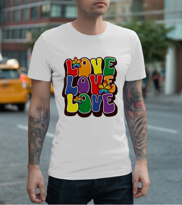 LOVE LOVE LOVE Rainbow Pride Flowers T-Shirt