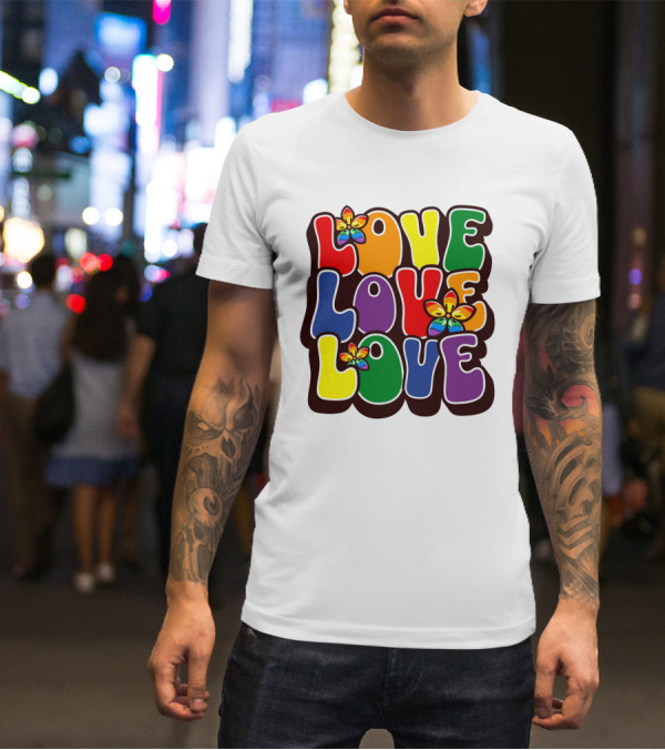 LOVE LOVE LOVE Rainbow Pride Flowers T-Shirt