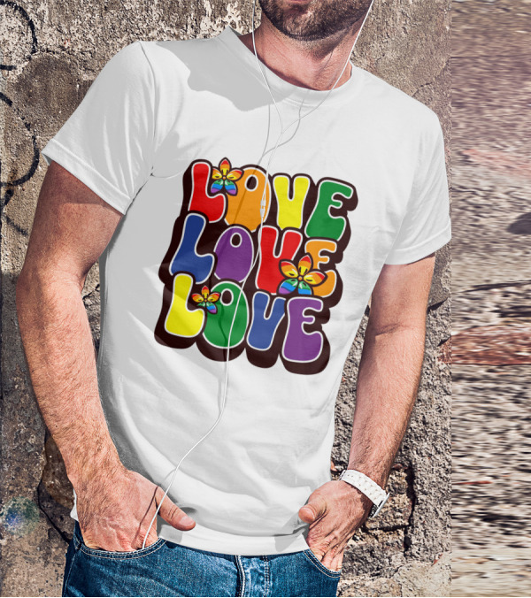 LOVE LOVE LOVE Rainbow Pride Flowers T-Shirt