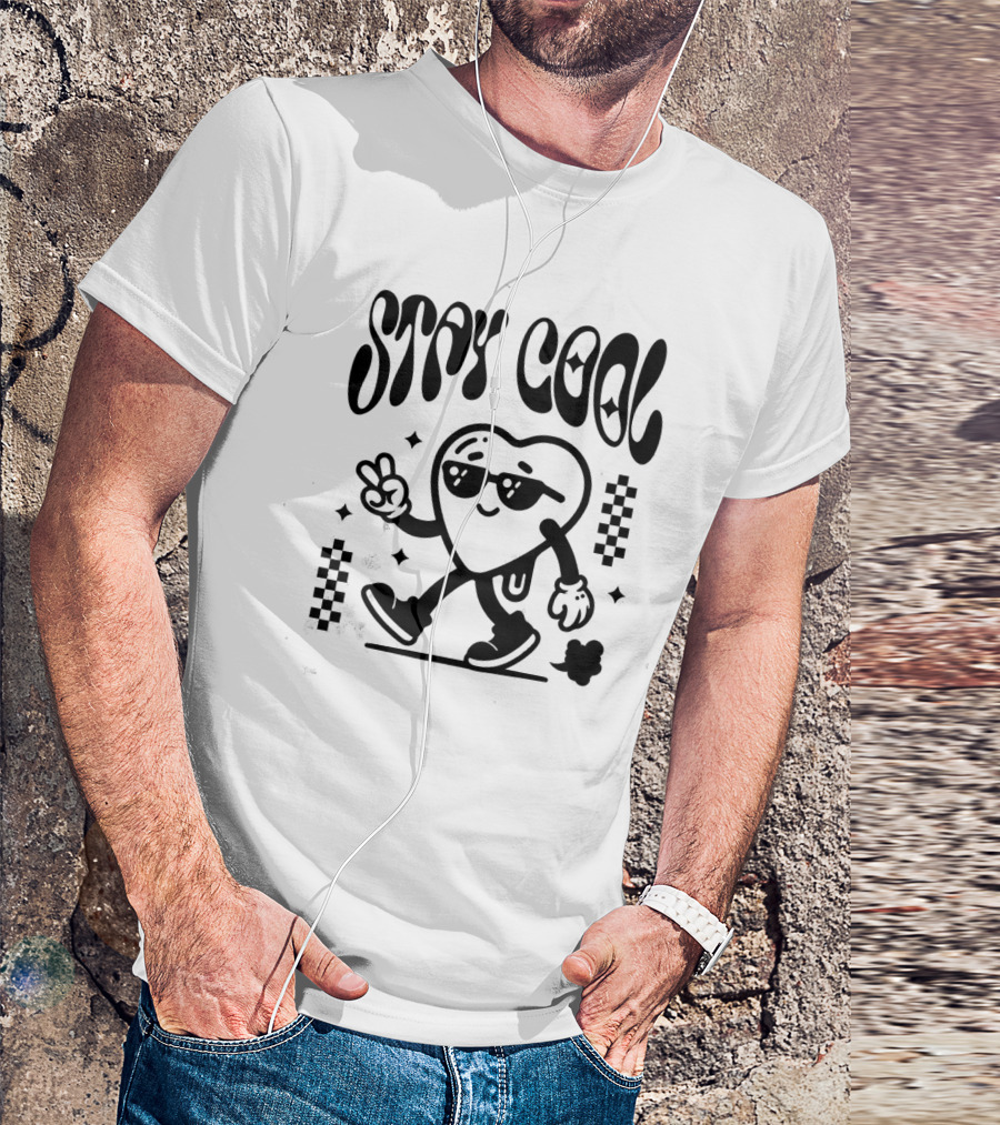 Stay Cool Heart Character With Sunglasses And Peace Sign T-Shirt