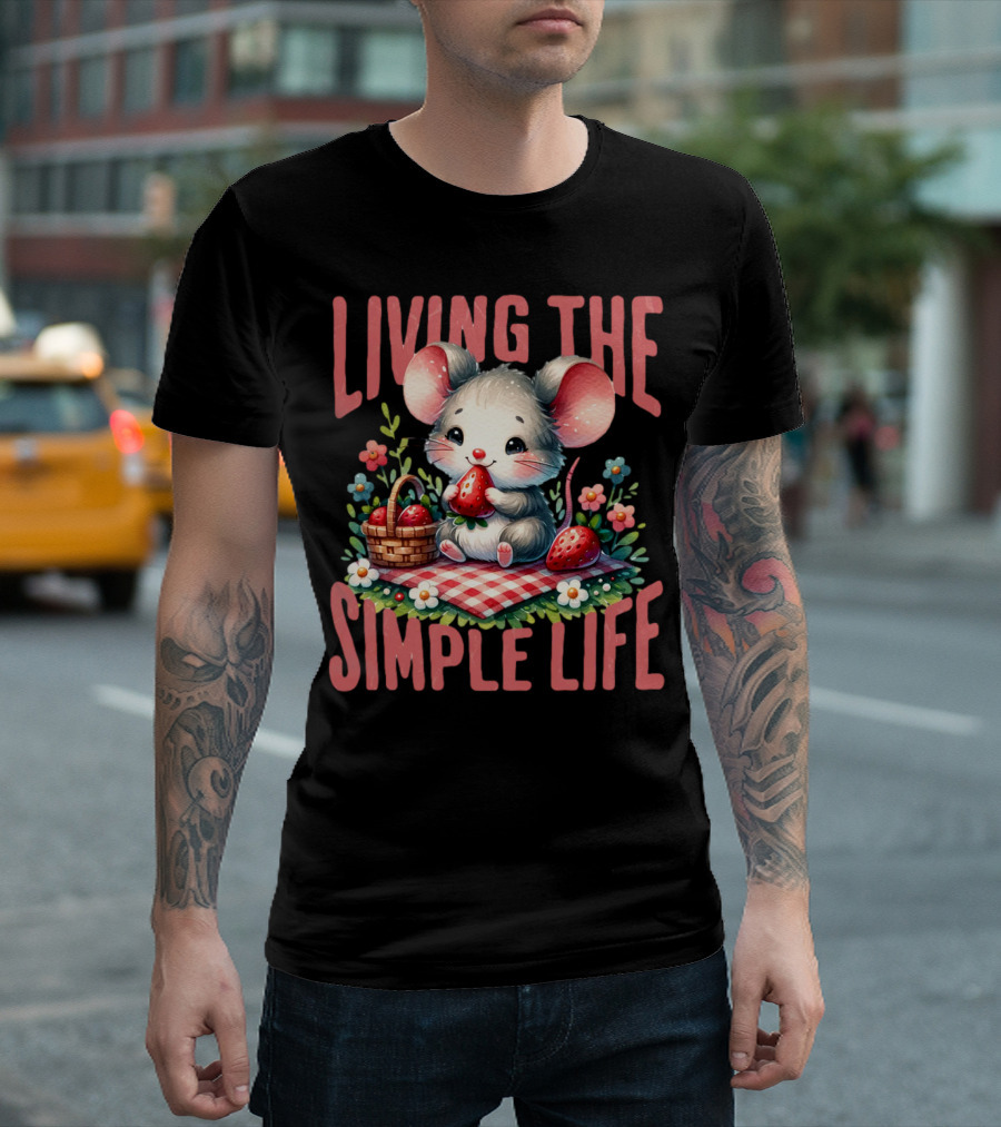 Living the Simple Life Cottagecore Picnic Mouse T-Shirt