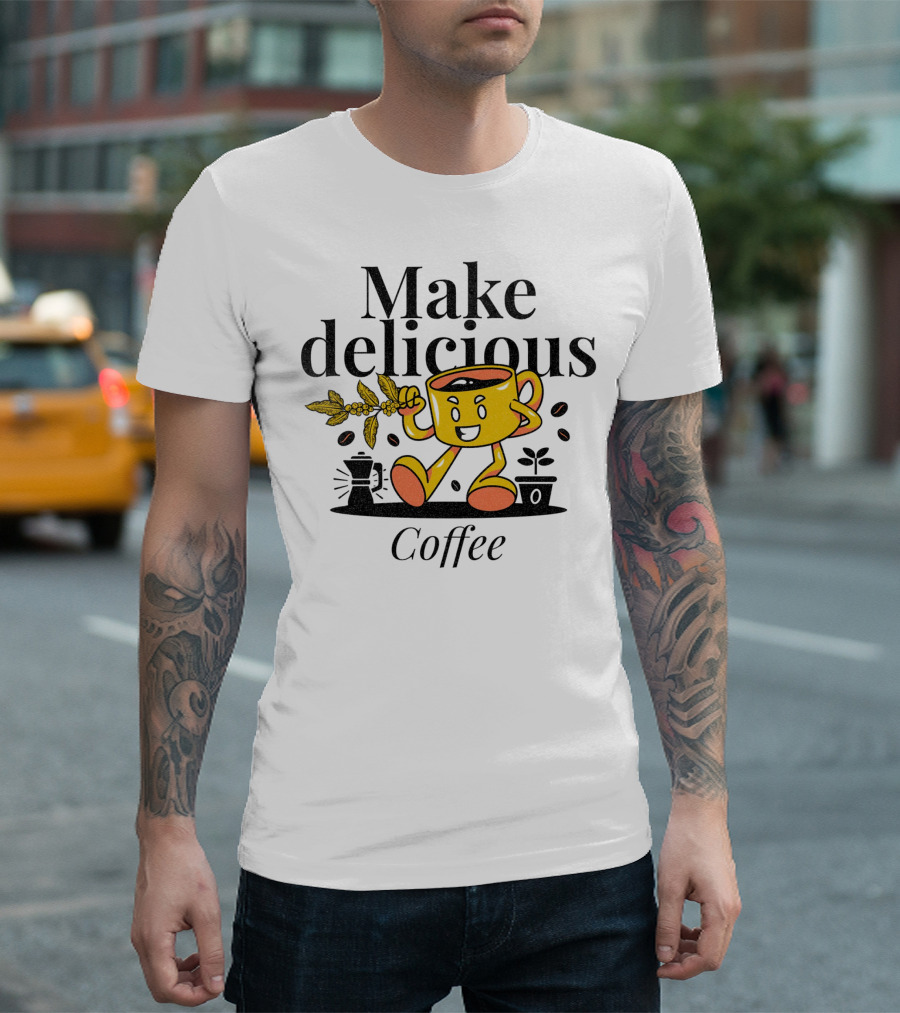 Make Delicious Coffee Happy Mug with Coffee Beans and Plant T-Shirt
