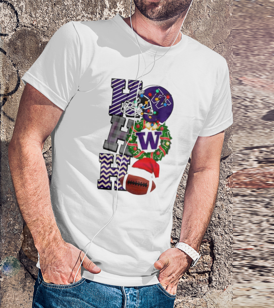 Washington Huskies Football Christmas Ho Ho Ho Helmet Wreath Ball T-Shirt