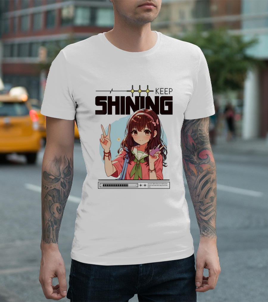 Keep Shining Cute Anime Girl Peace Sign T-Shirt
